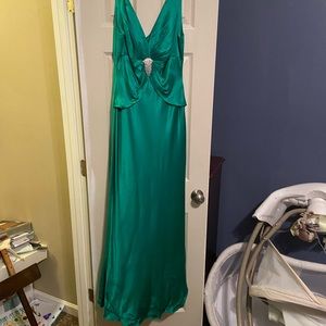 Emerald green silk full length formal gown